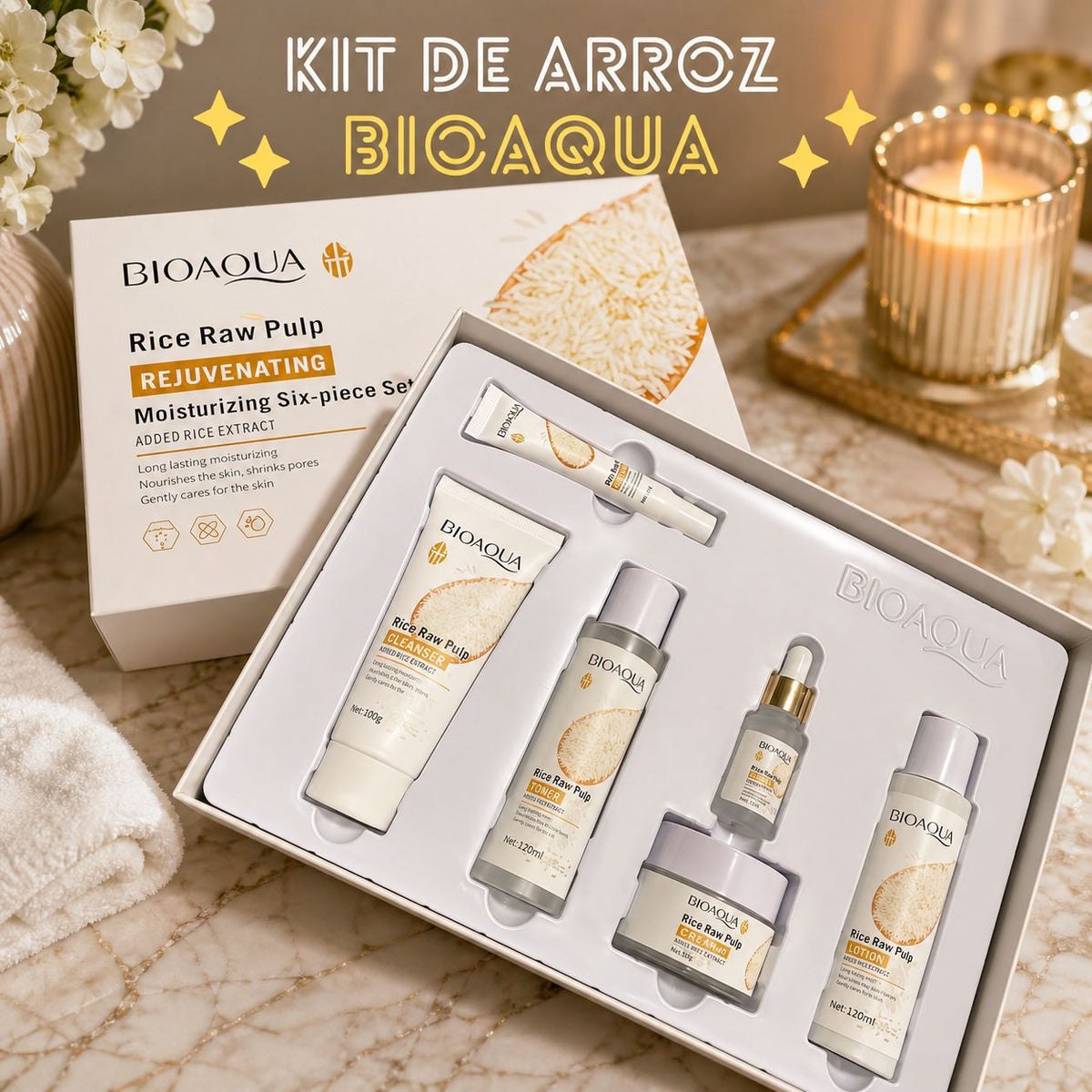 Kit de arroz rejuvenecedor, rutina facial en 6 pasos