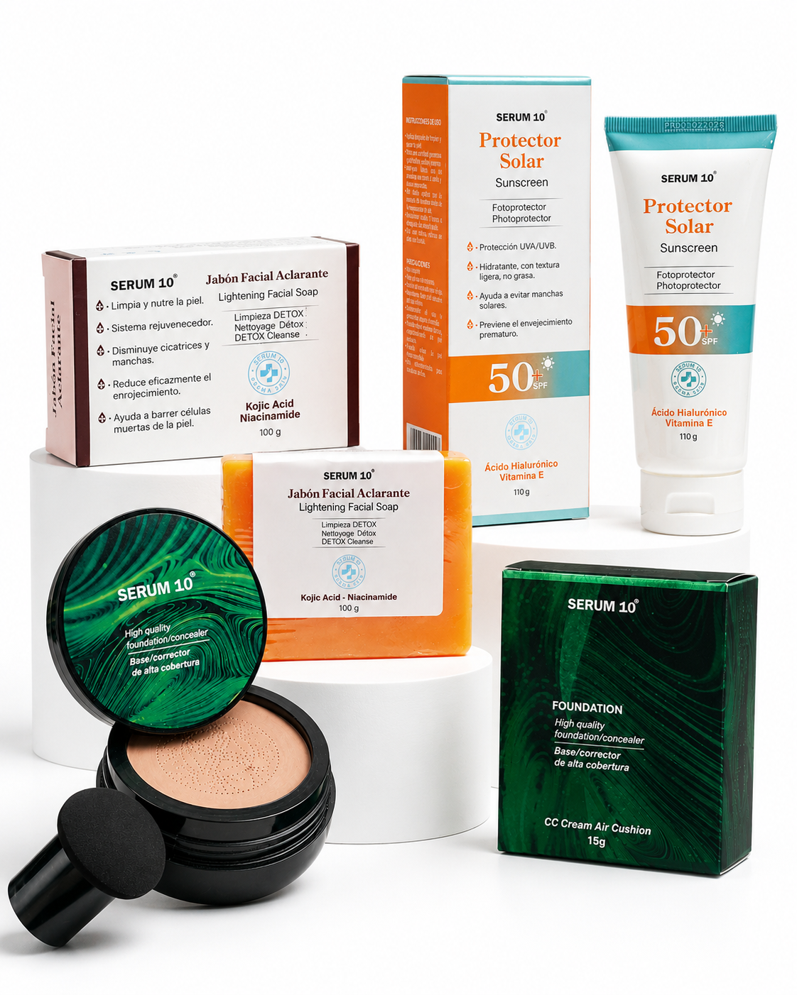 Rutina facial 3 en 1: limpieza, protección solar y cobertura